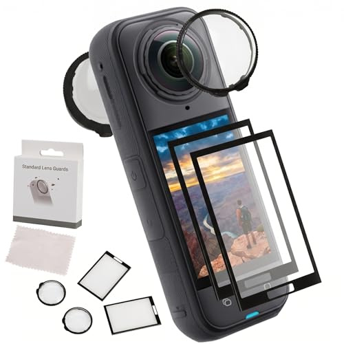 Protector de Lente de Vidrio Templado para Insta 360 X5, Paquete de 2, Pack de 2 Protector de pantalla de vidrio templado y lente, Dureza 9H, Protección contra Arañazos y Polvo, Visión Ultra-Clara