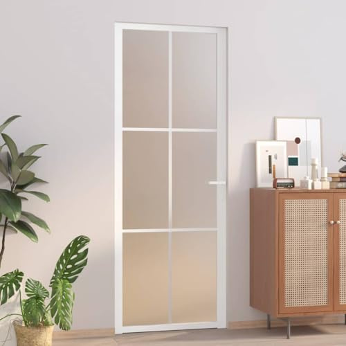 Innentür 76x201,5 cm Weiß Mattglas und Aluminium mit stabiler Rahmenkonstruktion für Privatsphäre und modernes Design