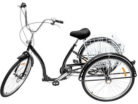 3-Rad Fahrrad für Senioren & Erwachsene, 6-Gang Dreirad mit Großer Heckkorb (55x45x28cm), Höhenverstellbarer Sattel (84-96cm), Discbremse & Rücktrittbremse, Stabiles Lastenrad für Einkauf & Freizeit