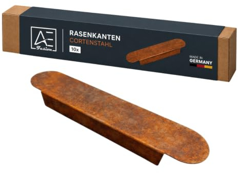 Rasenkanten Mittelstück 10er-Set flach | Beetbegrenzung Metall 400×80×40mm | Rasenkante Metall | Cortenstahl/Edelstahl V2A | Beeteinfassung Mähkante | Made in Germany