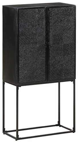 zylophax Sideboard Schwarz aus massivem Akazien- und Mangoholz 60x30x120 cm mit 2 Türen und 1 Schublade, Kommode Wohnzimmer, Flur Sideboard mit Stauraum und robustem Design