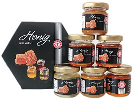 Schrader | Honigvariationen für Honigliebhaber | Probierset mit 6 Honigsorten | in Mini-Gläsern| 6 x 50g