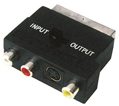 Waytex 20010 Adapter Scart auf 3 x Cinch, S-Video F mit Switch (Eingang/Ausgang, Schwarz