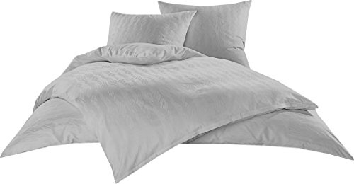 Bettwaesche-mit-Stil Mako Satin Damast Bettwäsche Garnitur Waves Grau (155cm x 200cm + 80x80 Kissen)