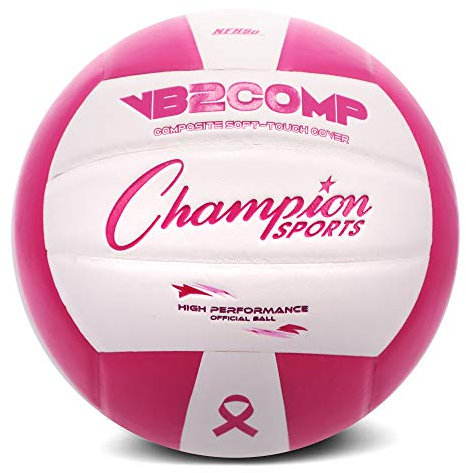 Champion Sports VB Pro Comp Series Indoor Volleyball, offizielle Größe – langlebig, weiche Volleybälle mit Verbund-Kunstlederbezug – Premium Volleyballausrüstung und Ausrüstung – Pink/Weiß