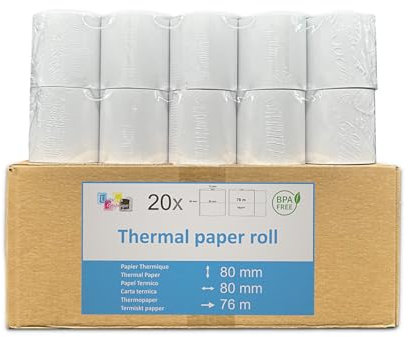 20 Bobines Papier thermique pour EPSON TM-T20II SERIES et WELQUIC 80 mm recharge standard TPV rouleau 80 x 80 X 12 mm, 50g standard adapté a toutes imprimantes. Marque UNIVERS GRAPHIQUE Ref UGEPSONTH