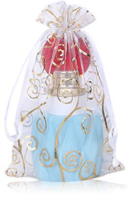 YFZYT 100 Stück Organza Geschenk Taschen mit Kordelzug, Organza Beutel Taschen für Hochzeit Geburtstag Party Schmuck Festival Süßigkeiten Schokolade - 9x12 cm/3.54x4.72 Zoll, Weiß Gold
