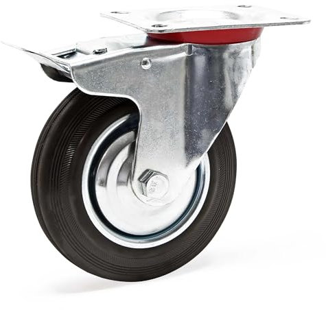 Wiltec Doppelstopp-Lenkrolle Ø200mm bis 150kg Tragkraft mit Gummirad und Feststellbremse leiser Lauf, Transportrolle Möbelrolle Laufrolle Möbel-Lenkrolle