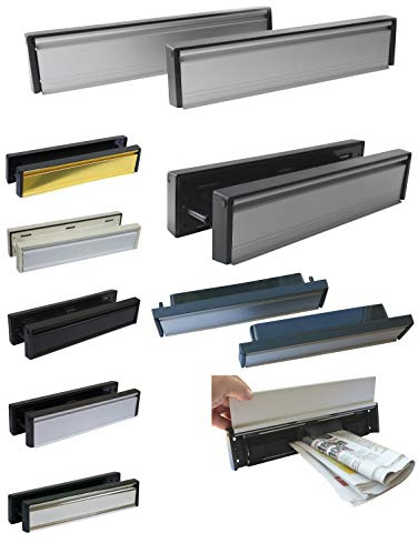 Briefeinwurf mit Schacht + mit Bürste-Aluminium und poliert-250 x 65 mm-Briefeinwurf-Briefklappe-Briefschlitz (Alu. schwarz - Kanten schwarz)
