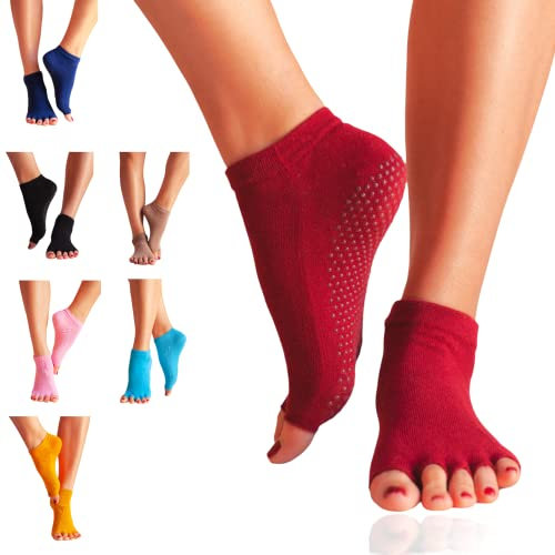 GERNEO® - DAS ORIGINAL - Premium Yoga Socken offen - zehenfreie Füsslinge - dunkelrot