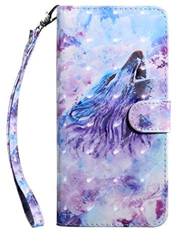 iPhone SE Case, iPhone 5S / 5 Case, 3D PU Leather Flip Wallet Phone Case Soft TPU Shockproof Shell Slim Fit Bumper Protective Cover for iPhone SE/5S/5 with Card Holder Magnetic Stand - Roaring Wolf