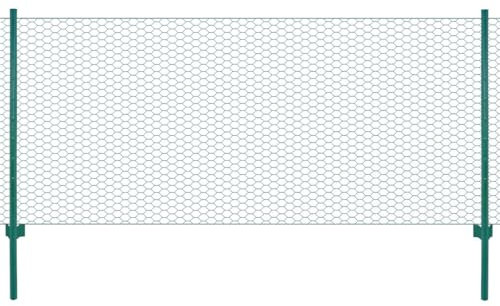 vidaXL Wire Mesh Fence with Posts Steel Fence Panel for Garden Backyard Outdoor Field Enclosure Wired Roll Fencing Net 25x0.75m Green