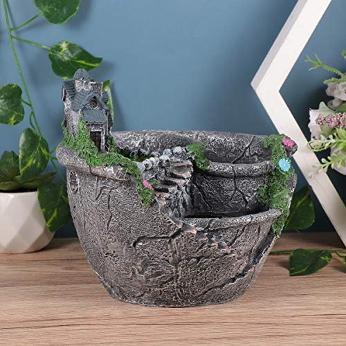 Cabilock Récipient Enfant Enfant Jardin Miniature Cassé Pot de Fleur Plante Succulente Pot Villa Douce Maison à Ciel Sculpture Planteur Pot De Fleur