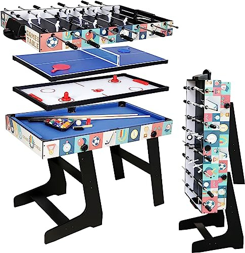 4 in 1 Multi-Sport-Spieltisch, klappbarer Kombi-Tisch, Pool-/Snookertisch, Fußball, Airhockey-Tisch, Tischtennis-Tisch