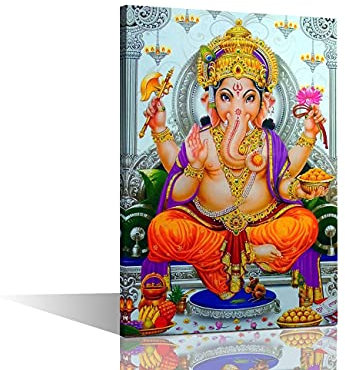 TUMOVO 1 Stück Leinwand-Kunst, Lord Ganesha-Bild für Schlafzimmer, Hindu-Ganapati, indische Gottheit, Wanddekorationen für Wohnzimmer, Hinduismus, kulturelle Heimdekoration, gerahmt, fertig zum