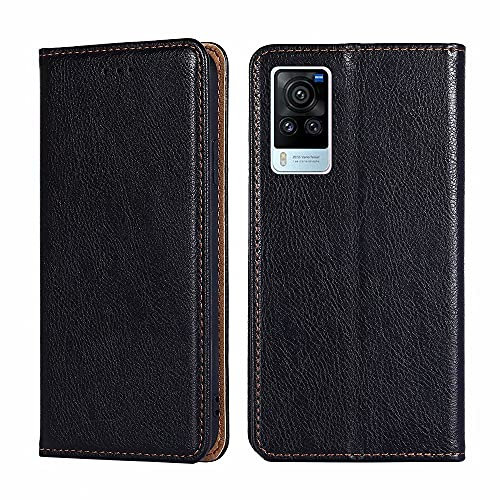 DOINK Coque Cuir Pliable Rétro pour Vivo X60 Pro, Protection Étui avec Fentes ​Carte et Portefeuille - Noir