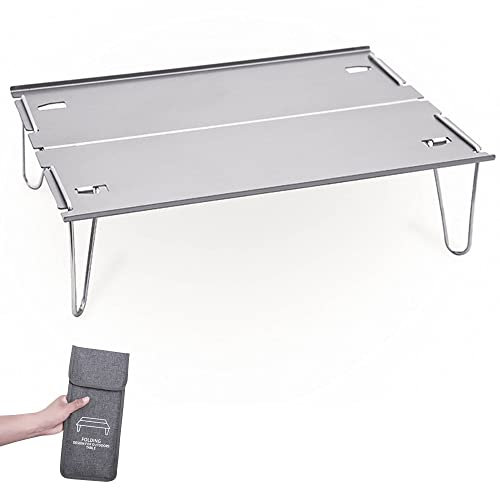 XVBVS Ultraleichter Mini-Klapp-Campingtisch, Tragbarer Outdoor-Aluminiumlegierungs-Kompakttisch, Mehrzweck-BBQ-Couchtisch mit Aufbewahrungstasche für Camping-Angel-Picknick- Grey