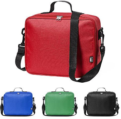 TIENDA EURASIA - Bolsa Termica Porta Alimentos, Nevera de Tela Portatil con Base Reforzada, Interior Isotermo, Incluye Asa y Cinta de Bandolera Ajustable (Rojo)