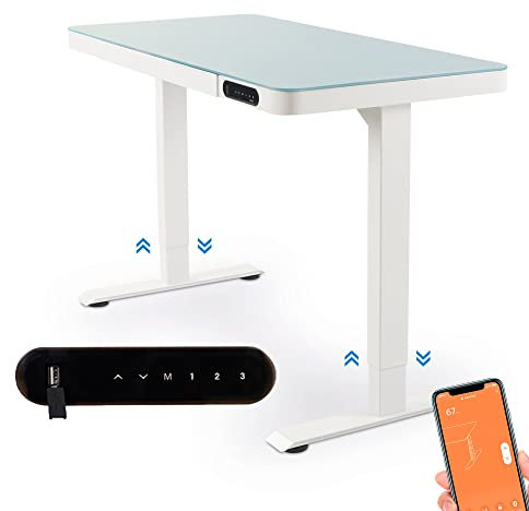 KSIX Escritorio Elevable Electrico, Mesa Gaming Ajustable en Altura Regulable, Puerto USB, Panel Control táctil, App Propia, Color Blanco Brillo, Mediano, BXDESK00