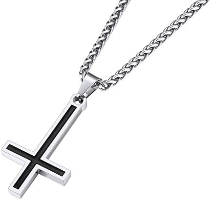 Supcare Herren Petruskreuz Anhänger Kreuz Kette Halskette Edelstahl Silberkette Umgedrehtes Invertiert Kruzifix Kreuzkette Region Kreuzanhänger Cross Necklace Mens Modeschmuck für Weihnacht