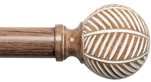 Gardinenstangen aus Holz für Fenster: Verstellbare Gardinenstange mit 2,5 cm Durchmesser, 182,9 cm bis 365,8 cm, robuste Fensterstange mit Holzmaserungsimitat-Blattmuster-Endstücken