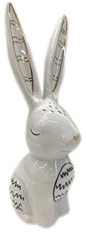 Generisch Osterhase smart mit geschlossenen Augen Osterdekoration aus Porzellan weiß schwarz 17 cm