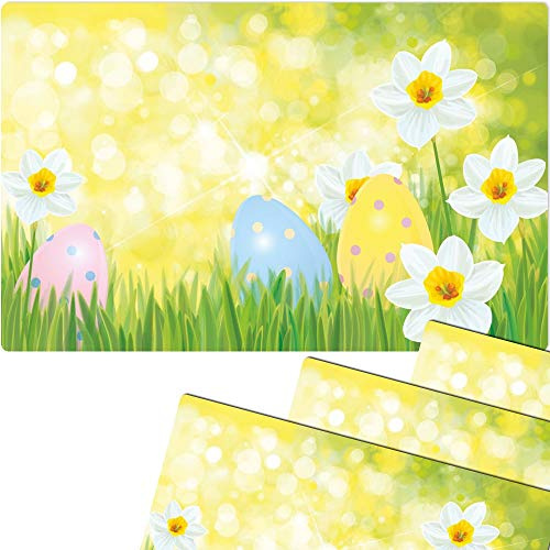 matches21 Frühlingshafte Tischsets Platzsets Motiv abwaschbar Ostern Osterglocken & Ostereier bunt 4er 43,5x28,5 cm