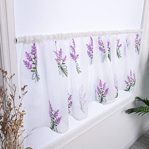 USbelff Scheibengardine Voile Bistrogardine, Lavendel Vorhänge Transparente Küche Vorhang Schlafzimmer Durchscheinende Vorhänge, 50 x 150 cm
