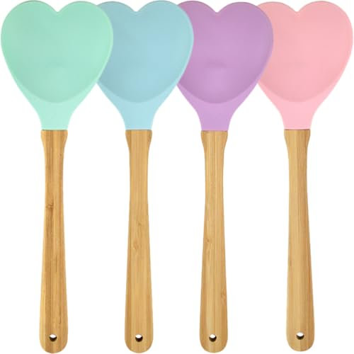 Kichvoe 4-Piece Silicone Heart-Shaped Mixing Spoons, Non-Stick Cooking Spatula, Pan Lifter, Kitchen Aid for Home Kitchen Cooking