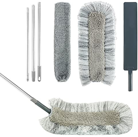 Beenle-Icey Gap Dust Cleaner Retractable 1.8meter Microfiber Gap Dust Brush Extendable Long Handle Flat Duster Cleaner Tool with 2 Duster Head Cloth for Sofa Bed Furniture Bottom Ceiling Fan Blinds