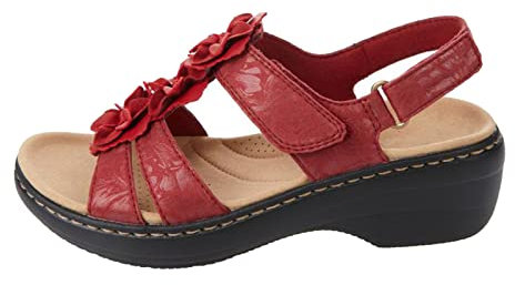 Susenstone Sandales Femmes Orthopedique Confortables Chaussures Plateforme Nu-pieds Été Sandales Femmes Sandales Plates Toe T-Sangle Comfy Semi Trailer Sandales Chaussures de Plage Rouge 36 EU