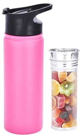 Auxesia Trinkflasche mit Fruchteinsatz - Stahl - Ideal für Aktivitäten im Freien - Hält Flüssigkeiten kühl - Auslaufsicher, Insulated - Teeflasche mit Sieb - 600ml - Pink