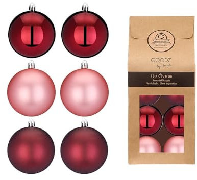 Kunststoff Weihnachtskugeln | Set mit 13 Kugeln 6cm | Christbaumschmuck Weihnachtsschmuck bruchfest (Bordeaux | Berry Kiss)