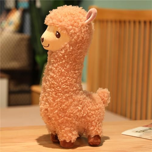 Herfair Alpaka Kuscheltier, Alpaka Plüschtier Plushies Weiches Lammfellwolle Stofftier Lama Kissen Geschenk für Kinder Mädchen Jungen (Braun,43cm)