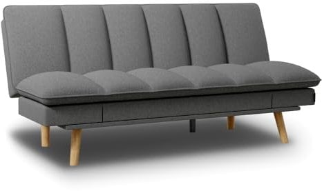 Nalui - Sofá Cama 3 Plazas Acolchado Extra 200x108x97cm Cloud Lines con Apertura Clic-Clac Y Doble Reclinación Lateral. Sofá Cama Chaise Longue, Patas de Madera Convertible en Cama Doble | Marengo