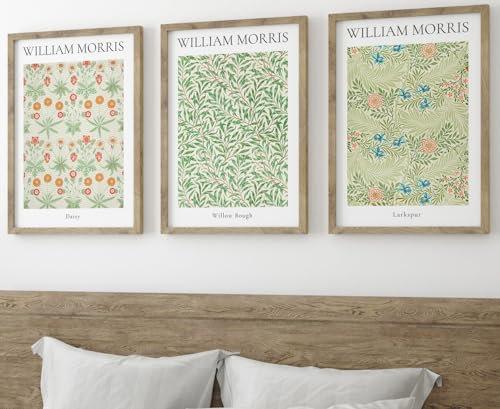William Morris Set of 3 Unframed Prints, Art Nouveau Home Decor, Vintage Art, Botanical Flower Poster, Digital Art, Daisy Willow Bough Larkspur (A4)