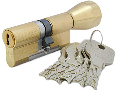 EVVA 4KS Knaufzylinder 46/51K | Sicherheits-Zylinder Schließzylinder mit Bohrschutz Ziehschutz Picking-Schutz | Patentschutz | 5 Schlüssel und Sicherungskarte (K=Knauf/Innenseite) | Messing poliert