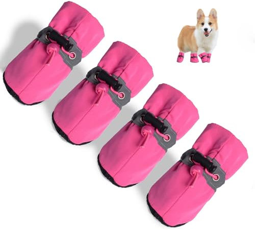 4 Pcs Non-Slip Waterproof Dog Boots | Soft Paw Protectors for Indoor, Outdoor | Small/Medium/Large Sizes (Pink, 6)