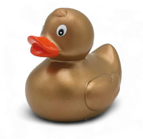 Quietscheente Gabi Gold, eine original Badeente von SUPERLOTTI®, der Qualitätsmarke für Kinder! Nur echt in der Apfelbox!