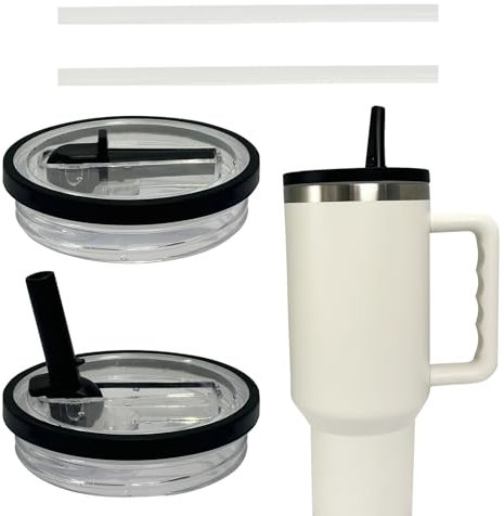 2 Stück Becher Ersatzdeckel für Thermobecher 40oz, Wiederverwendbar Auslaufsichere und Staubdichte Tumbler Abdeckungen Becher mit Deckel und Strohhalm, Ersatzdeckel für Stanley Cup Zubehör (D)