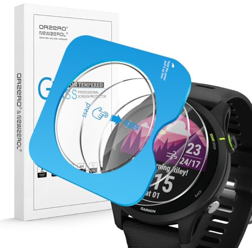 NEWZEROL 2 Pièce Verre Trempé pour Garmin Forerunner 255 avec Cadre de Montage, [sans Bulles] [Anti-Rayures] Protection Montre Protecteur D'écran