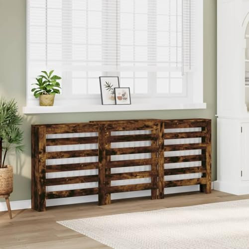 qohoio Radiator Cover Smoked Oak 205x21.5x83.5 cm Engineered Wood-Radiator Cover Modern MDF Vertical Slats Wood Decorative Cabinet for Living Room Bedroom Hallway,Large