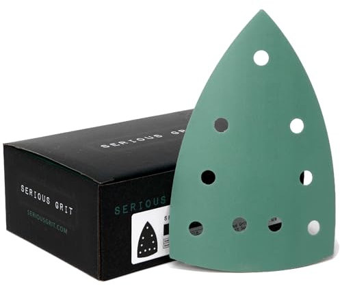 Serious Grit 800 Grit, 4 x 6 Zoll Delta (100 mm x 150 mm), Dreiecksblätter, passend für Festool DTS 400 und Mirka DEOS Deltaschleifer, Klettfolien-Schleifpapier, 50er-Pack, 800er-Körnung