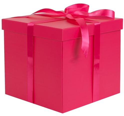 Jaywayang Confezione regalo grande da 25,4 cm con coperchio e nastro, scatola regalo rossa rosa con riempitivo di carta per compleanni, matrimoni, San Valentino, festa della mamma, anniversari.