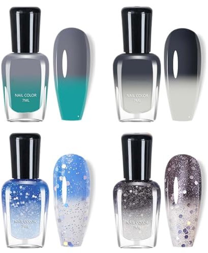 Color Changing Nail Polish Set - No UV Lamp Required, Quick Dry Long-Lasting Glitter & Temperature Colour Changing Formula for At-Home Manicures. Perfect for Women
