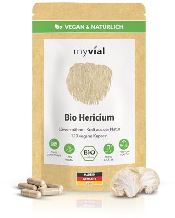 Bio Hericium Kapseln 120 Stück – Lion’s Mane Pulver hochdosiert 1200 mg täglich – 100 % vegan & ohne Zusätze – Reines Naturprodukt aus Fruchtkörper – Plastikfrei – Produziert in Deutschland