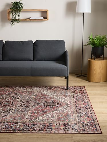 Interiyou Vintage Teppich Wohnzimmer Gent - 300x400 cm Multicolor/Beige - Für Schlafzimmer, Esszimmer, Kinderzimmer - Kurzflor waschbar und rutschfest, Print Muster