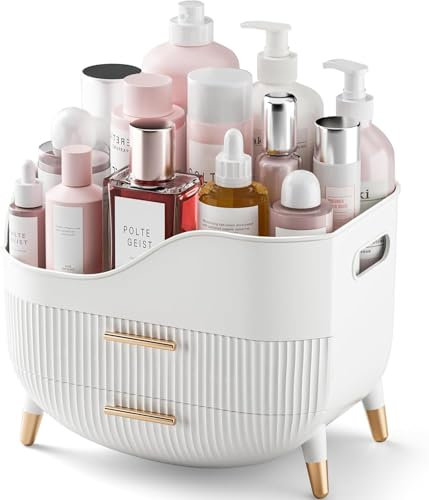 lurcns Makeup Organiser with Drawers Skincare Organizers for Vanity Storage Box with Handle Large Cosmetic Display case for Dresser Bathroom Countertop(White)