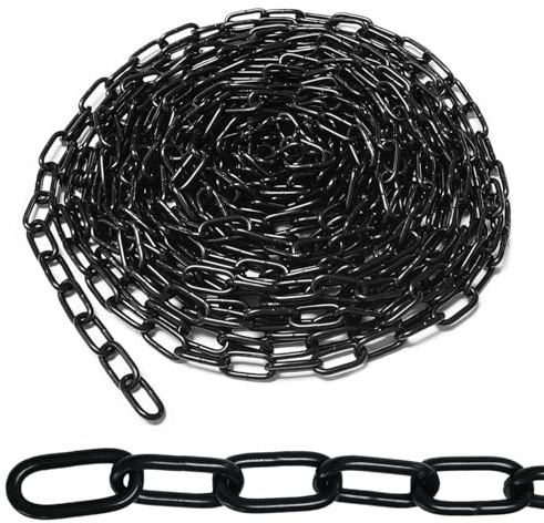 10 m stålkedja av kolstål, 3 mm tjock stålkedja, metalllänkkedja, säkerhetskedja, kedja svart för hundkedja, lampkedja, gungkedja, hängfåtöljkedja, staketkedja