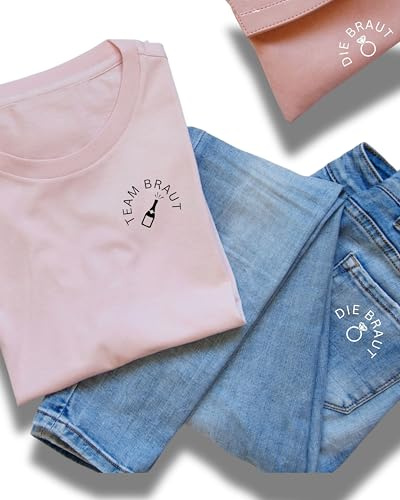 JuPaRo JGA Bügelbild – DIE BRAUT & TEAM BRAUT – Aufbügelmotiv Modern – DIY für T-Shirts, Ärmel, Caps & Taschen – Aufbügler Hochzeit & Junggesellinnenabschied (Team Braut Weiß)